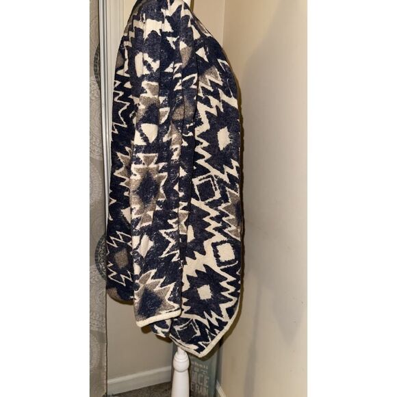 Lucy Brand Open Cardigan Aztec Western Country S Beige Blue Light Lace look - Picture 10 of 13